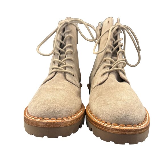 Vince Cabria Suede Lug Boot Women's Beige Side Zip Combat, Size 9M NWOB - Picture 4 of 10